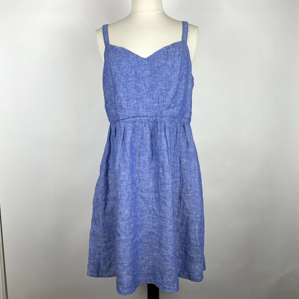 Cynthia Rowley Blue Linen Sun Dress With Pockets Size Medium